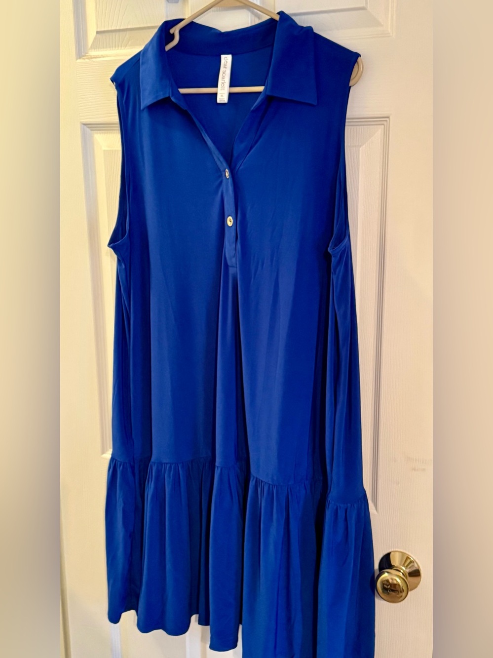 Dear Scarlett Sleeveless Collared Ruffled Hem Dress - Blue - Picture 3 of 5
